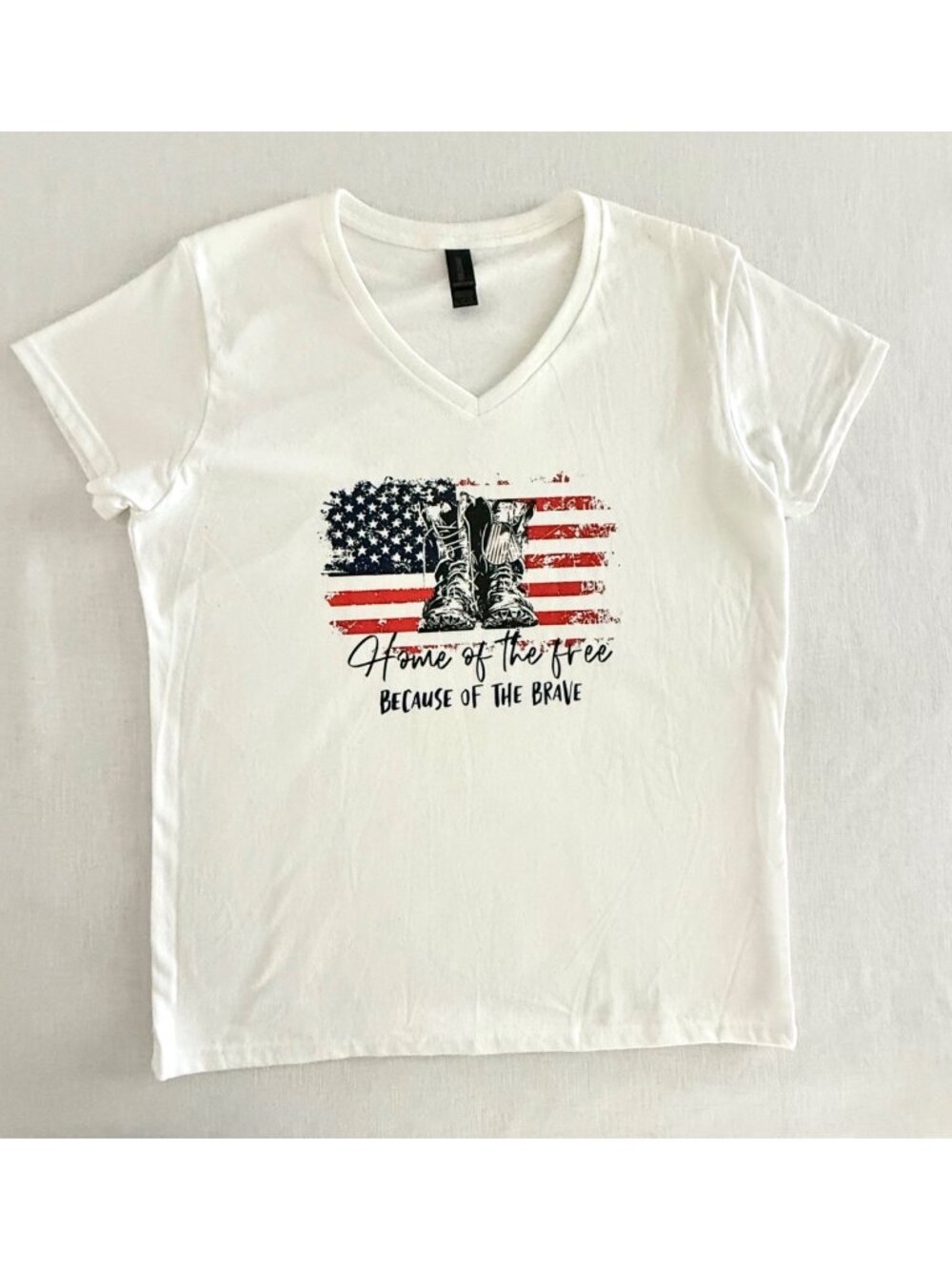 Home Of The Free Patriotic Womens Large V Neck T Shirt Red White Blue